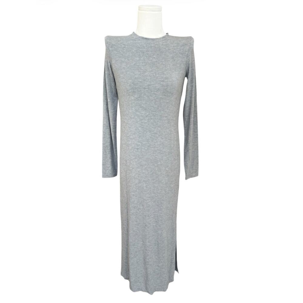 VINCE Long Slv Jersey Knit Midi T Shirt Dress Sz XS Stretchy Side Slit Gray - Picture 4 of 8